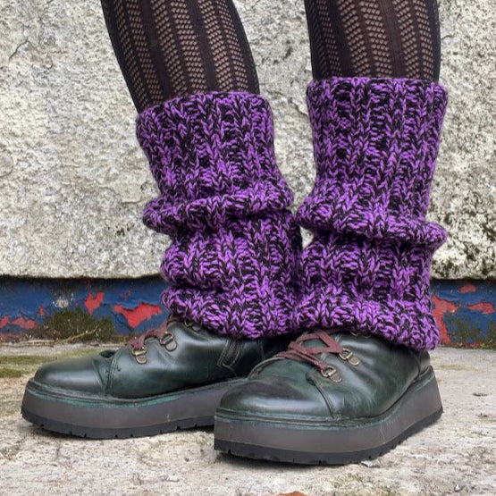 Leg Warmers - Lilac and Metallic Black