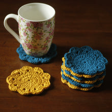 Load image into Gallery viewer, Set of Four Crochet Coasters (Mustard)
