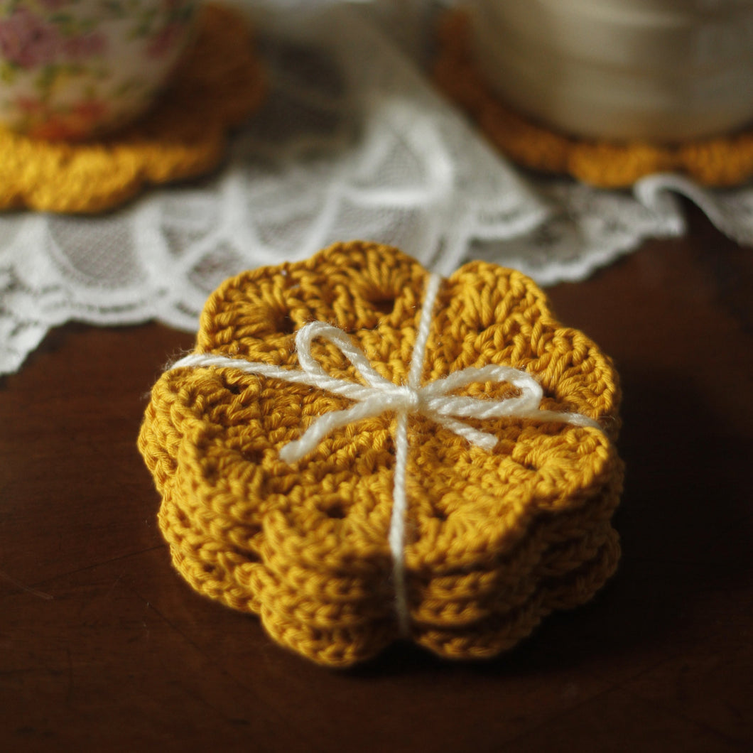Set of Four Crochet Coasters (Mustard)