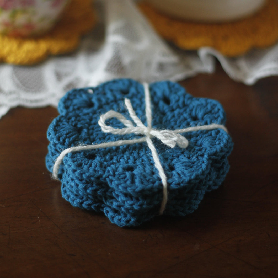 Set of Four Crochet Coasters (Teal)